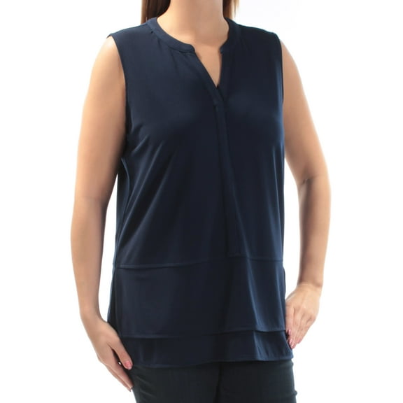 RALPH LAUREN $70 Womens New 1829 Navy Sleeveless V Neck Tiered Casual Top M B+B