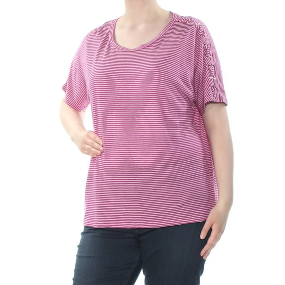 RALPH LAUREN $79 Womens New 1277 Purple Striped Lace Up T-Shirt Top XL B+B