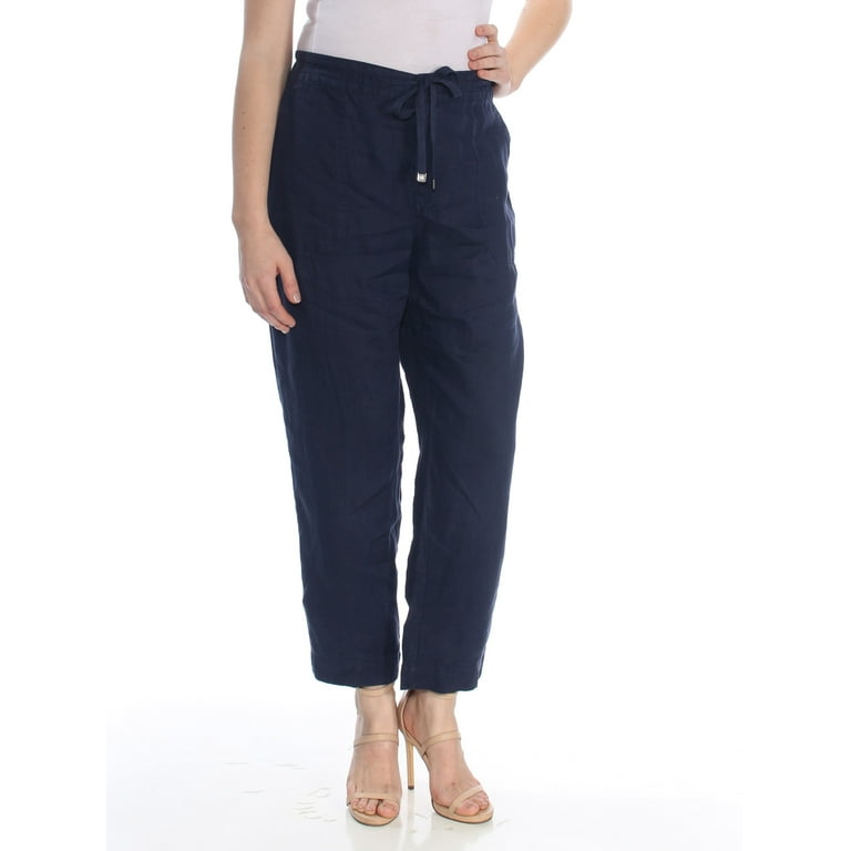 RALPH LAUREN 99 Womens New 1174 Navy Linen Cropped Pants 10 B B Walmart