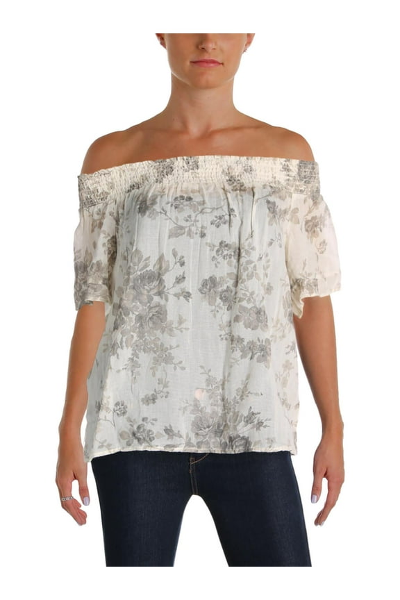 DENIM & SUPPLY $69 Womens 1173 Ivory Floral Short Sleeve Top XS B+B