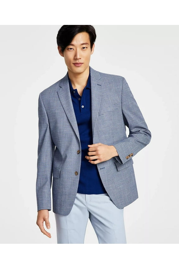 Men UltraFlex Stretch Blue Mini Check Sport Coat Size 38R $295