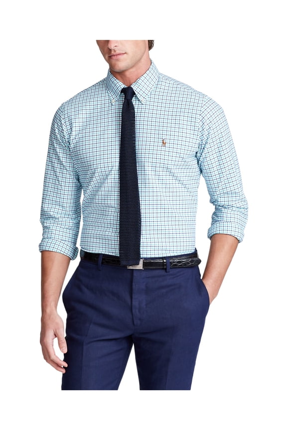 Mens Blue Patterned Long Sleeve Button Down Casual Shirt 2XB