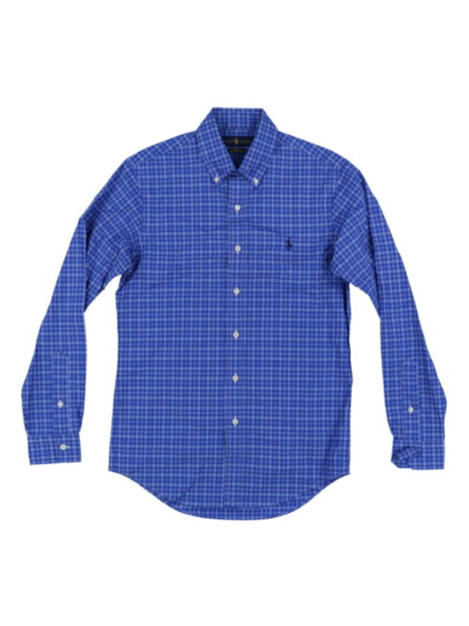 Mens Blue Windowpane Plaid Button Down Shirt