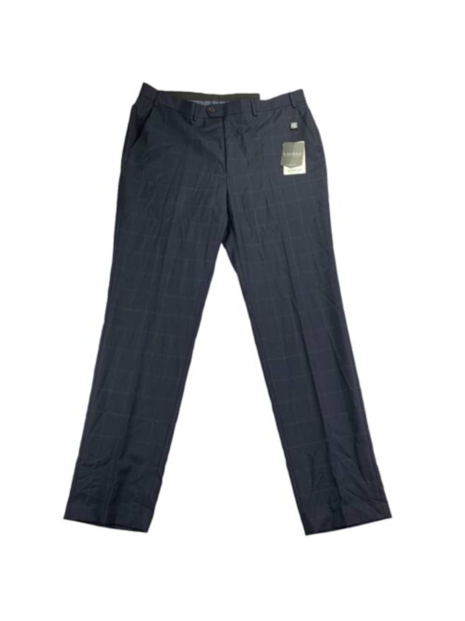 RALPH LAUREN Mens Edgewood Navy Flat Front, Stretch, Windowpane Plaid