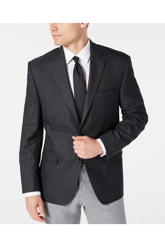 Mens Gray Ultraflex, Windowpane Plaid Blazer 36 S