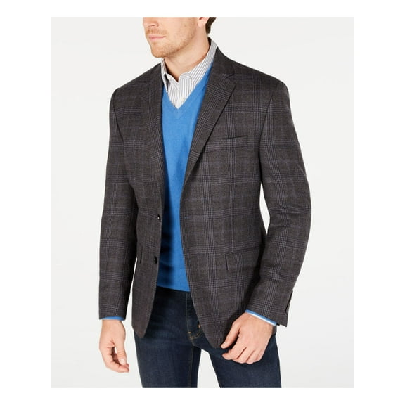 RALPH LAUREN Mens Gray Windowpane Plaid Blazer 43 R