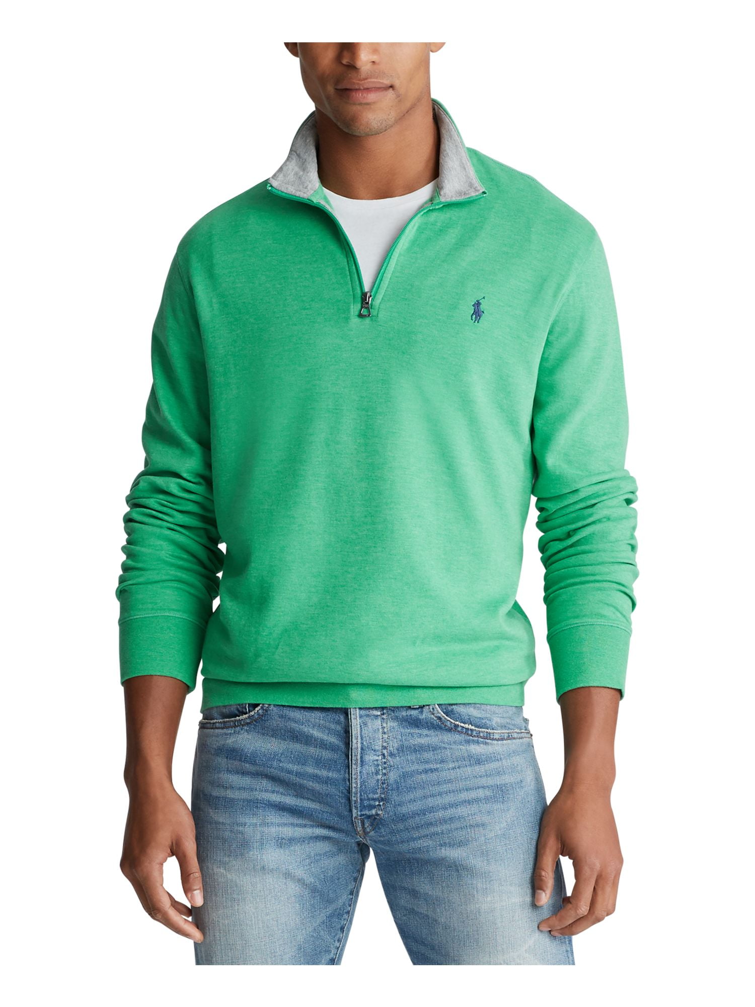 RALPH LAUREN Mens Green Heather Long Sleeve Classic Fit Quarter - Main Image