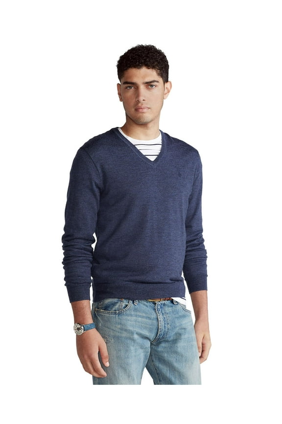 Mens Navy Long Sleeve Crew Neck Classic Fit Knit Cardigan Sweater M