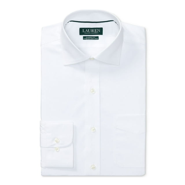 RALPH LAUREN Mens White Easy Care Collared Classic Fit Dress Shirt 17.5