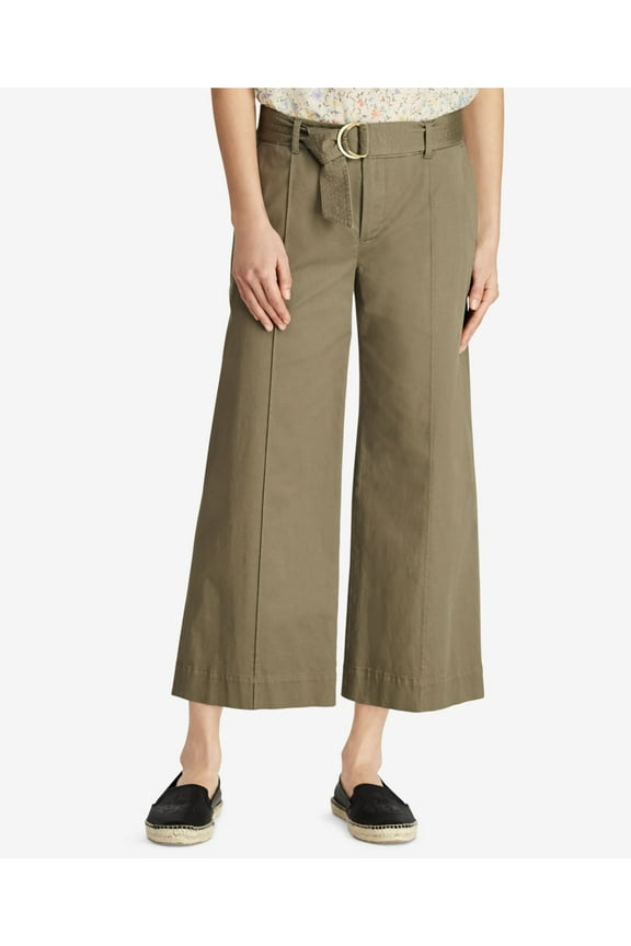 Womens Beige Belted Cropped Pants 0