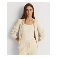 thumbnail image 1 of RALPH LAUREN Womens Beige Zippered Pocketed Ribbed Long Sleeve Hoodie Sweater L, 1 of 4