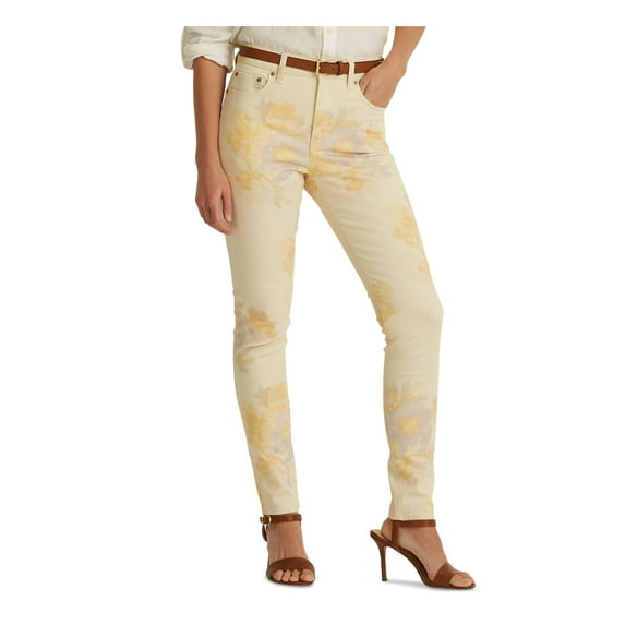 RALPH LAUREN Womens Beige Zippered Pocketed Skinny Ankle Floral High Waist Jeans 6