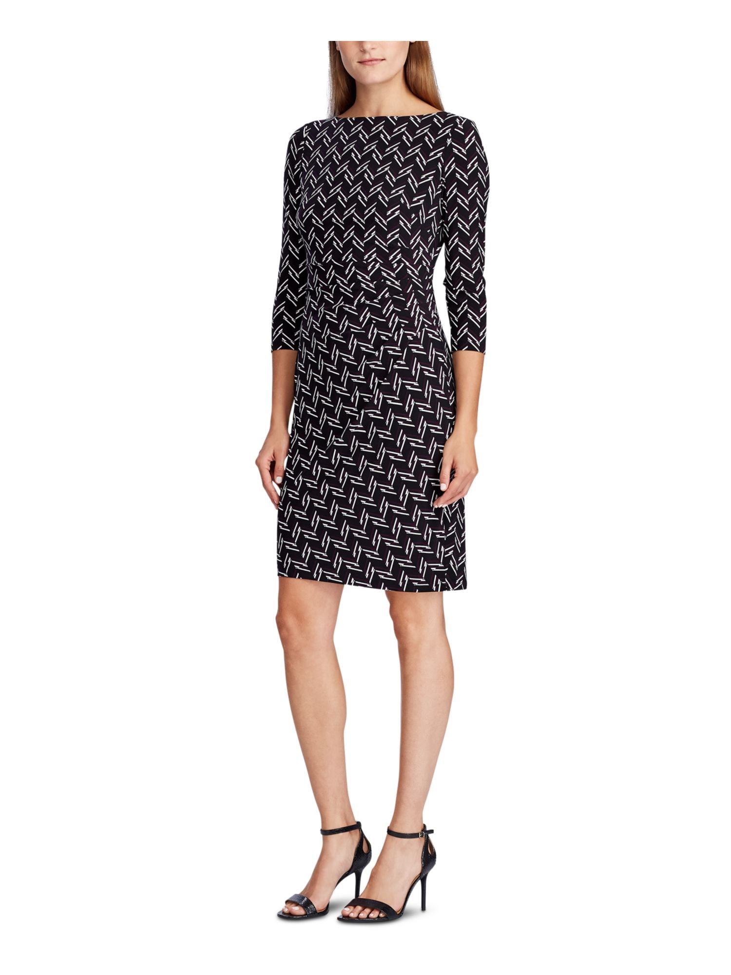 Ralph Lauren Women's Floral 3/4 Sleeve V Neck Above the Knee Sheath Party Dress Black Size 0 main image 1