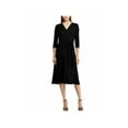 thumbnail image 1 of RALPH LAUREN Womens Black Belted 3/4 Sleeve V Neck Below The Knee Evening Fit + Flare Dress 18, 1 of 3