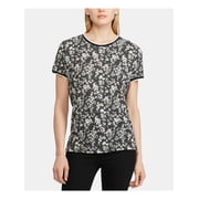 RALPH LAUREN Womens Black Floral Short Sleeve Crew Neck T-Shirt Size XS