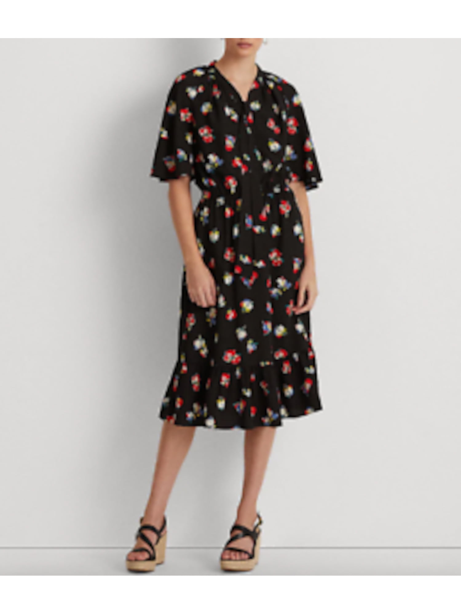 slim fit dress slacks Flutter Sleeve Floral Asymmetric Maxi Dress