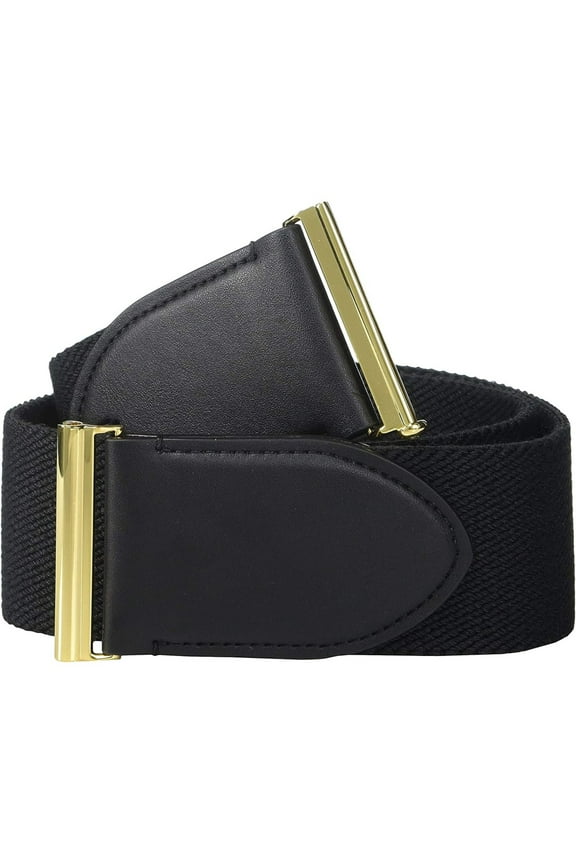 Womens Black Interlock Buckle Faux Leather Tabs Woven Stretch 100% Polyester Casual Belt S