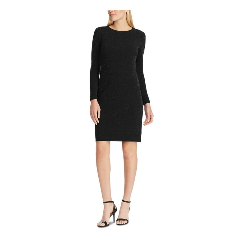 RALPH LAUREN Womens Black Long Sleeve Knee Length Body Con Evening Dress 4