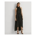 thumbnail image 1 of RALPH LAUREN Womens Black Smocked Tie Keyhole Back Lined Printed Sleeveless Halter Maxi Party Hi-Lo Dress 18, 1 of 4