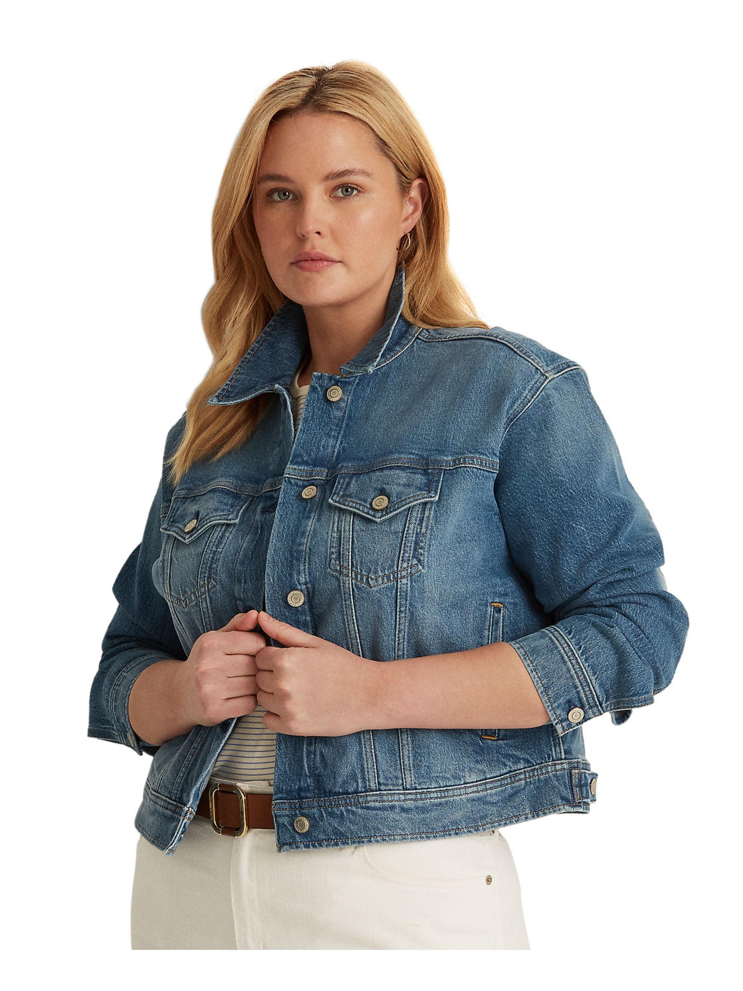 RALPH LAUREN Womens Blue Pocketed Adjustable Relaxed Fit Point Collar