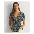 thumbnail image 1 of RALPH LAUREN Womens Blue Ruffled Tie Floral Flutter Sleeve Surplice Neckline Peplum Top XL, 1 of 3