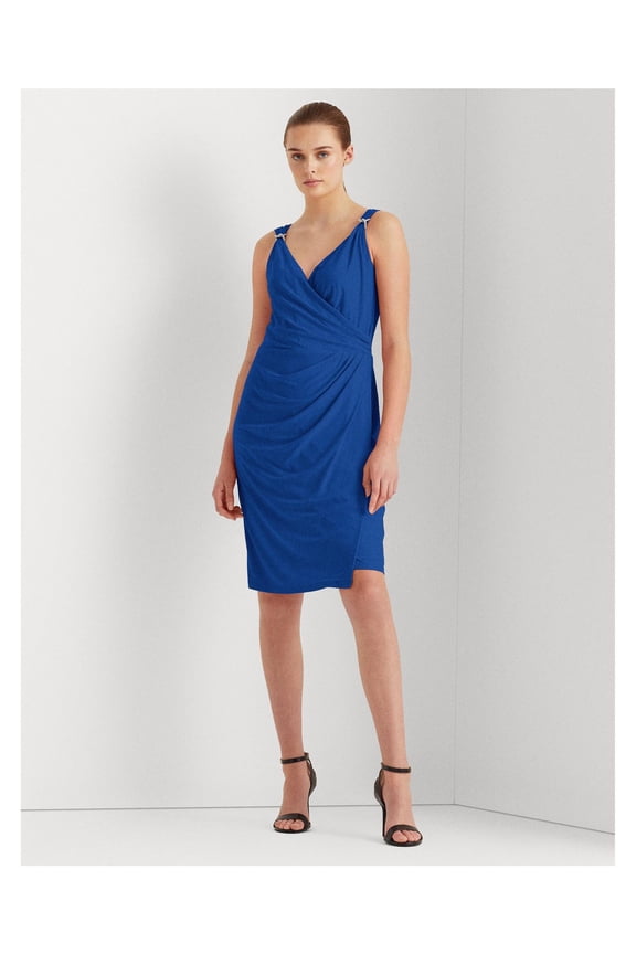 Womens Blue Sleeveless Knee Length Sheath Cocktail Dress Size: 8