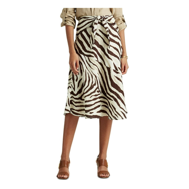 RALPH LAUREN Womens Brown Animal Print Below The Knee A-Line Skirt Size: 6