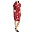 thumbnail image 1 of RALPH LAUREN Womens Burgundy Floral Crepe Short Sleeve V Neck Knee Length Dress 10, 1 of 2