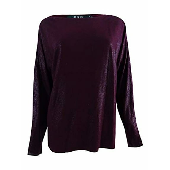RALPH LAUREN Womens Burgundy Metallic Metallic Long Sleeve Jewel Neck Hi-Lo Tunic Top XL