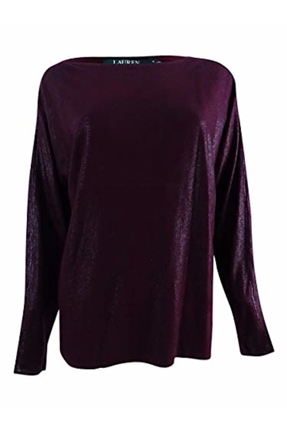 Womens Burgundy Metallic Metallic Long Sleeve Jewel Neck Hi-Lo Tunic Top XL