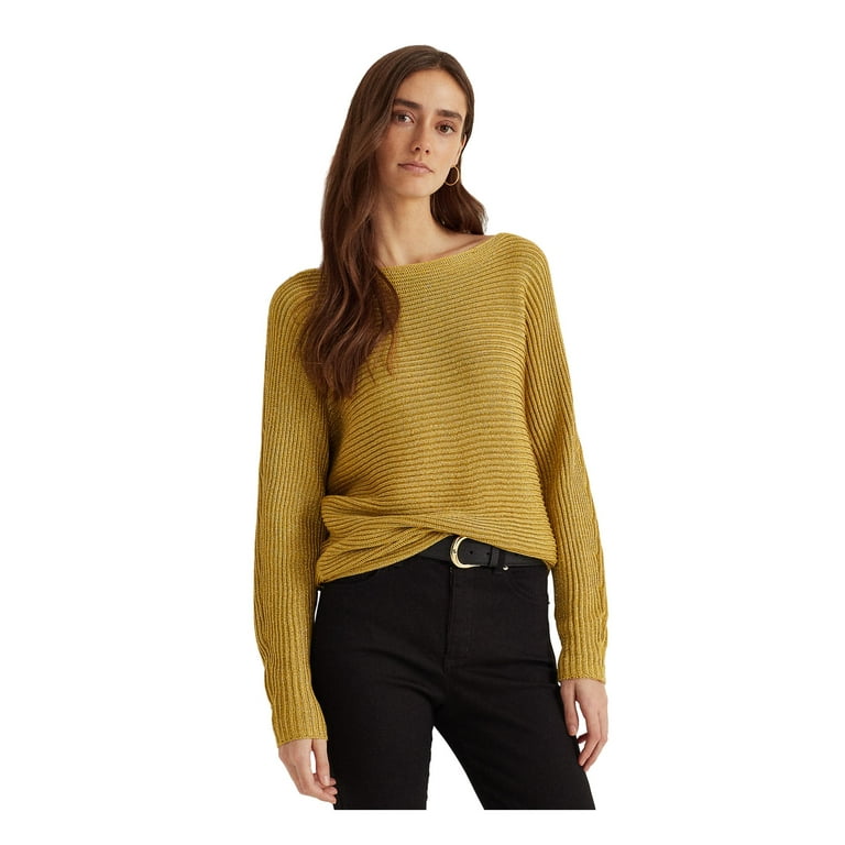 Ralph Lauren Womens Gold Dolman Sleeve Boat Neck Sweater XL