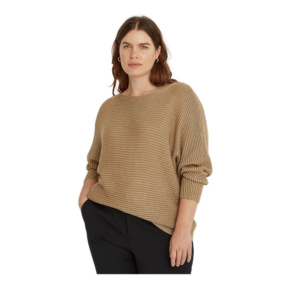 RALPH LAUREN Womens Gold Long Sleeve Boat Neck Wear To Work Sweater Plus 2X