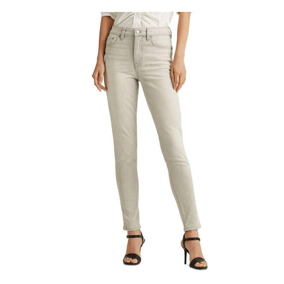 RALPH LAUREN Womens Gray Stretch Zippered Pocketed Skinny Ankle Slimming Panel High Waist Jeans 10