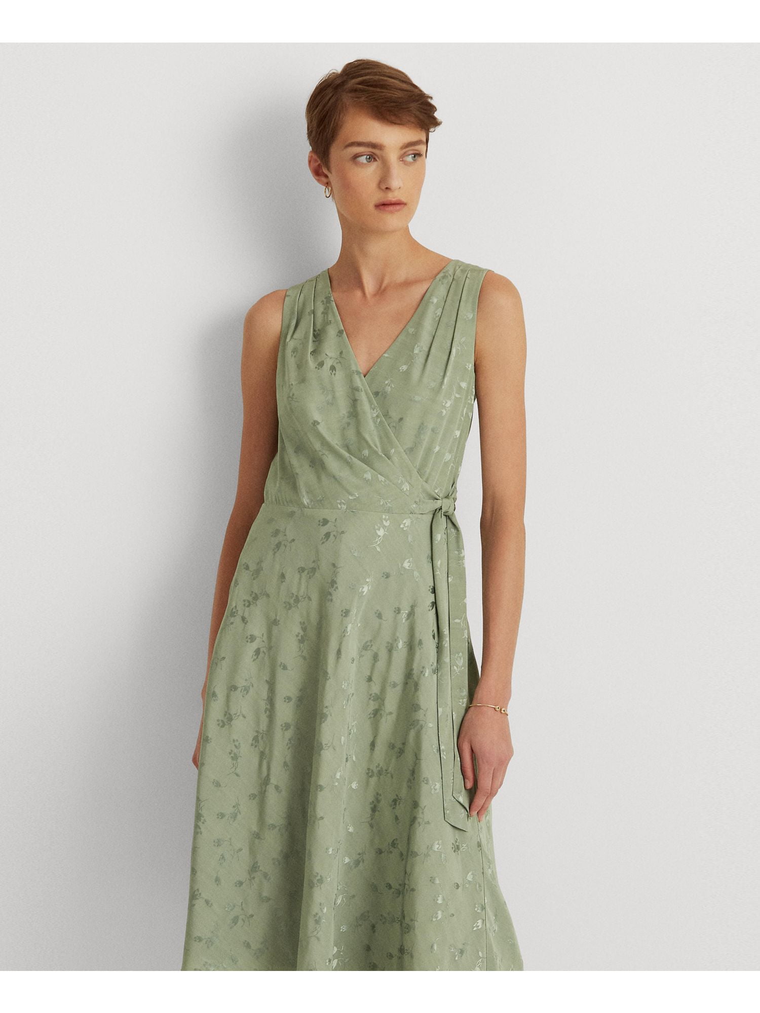 RALPH LAUREN Womens Green Zippered Pleated Tie Side Asymmetrical Hem  Sleeveless Surplice Neckline Midi Party Fit + Flare Dress 14 - Walmart.com