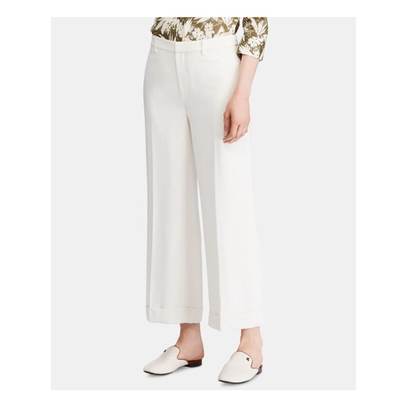 RALPH LAUREN Womens Ivory Zippered Wear To Work Straight leg Pants 10