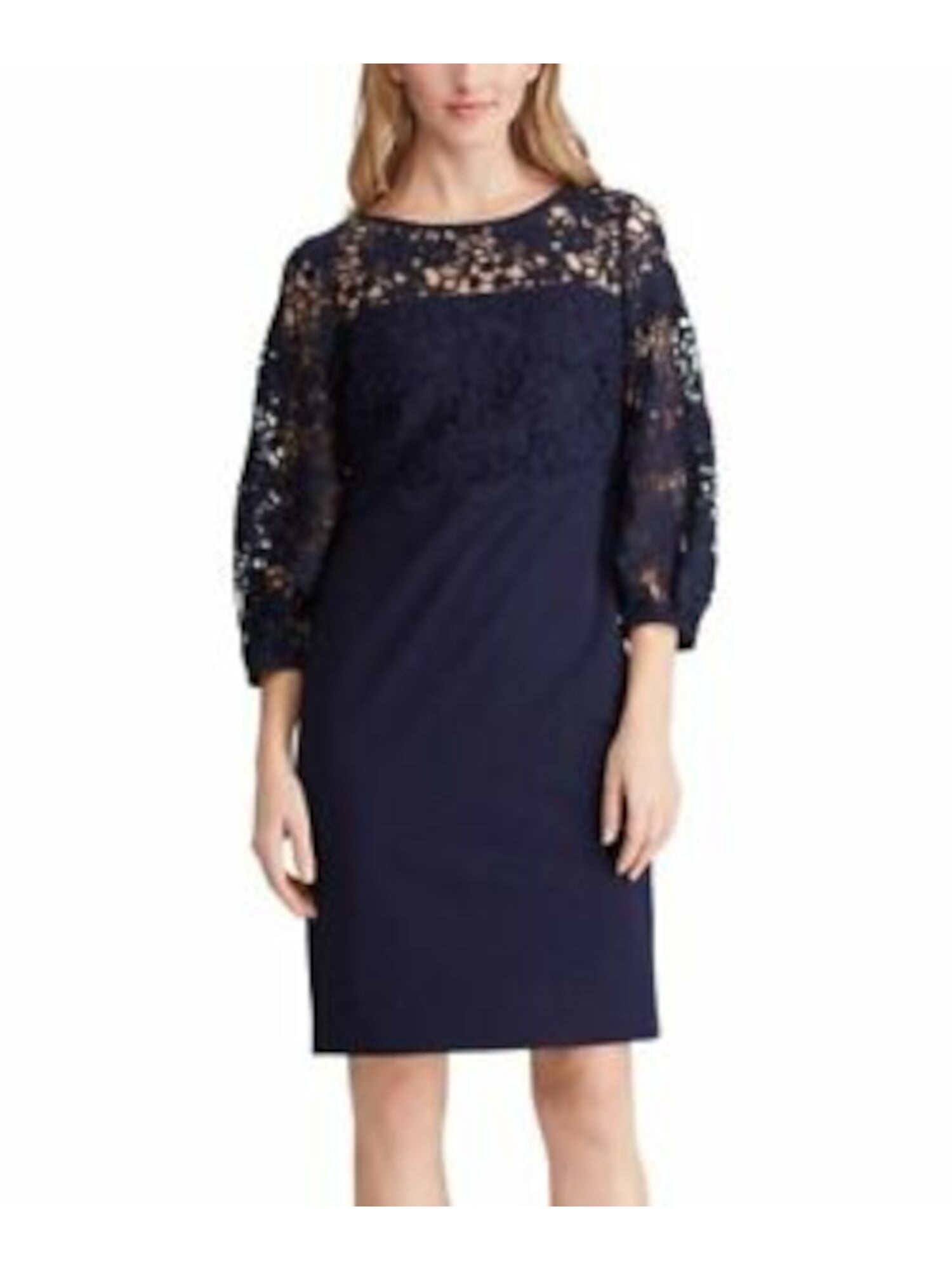 Ralph Lauren Women's Floral 3/4 Sleeve V Neck Above the Knee Sheath Party Dress Black Size 0