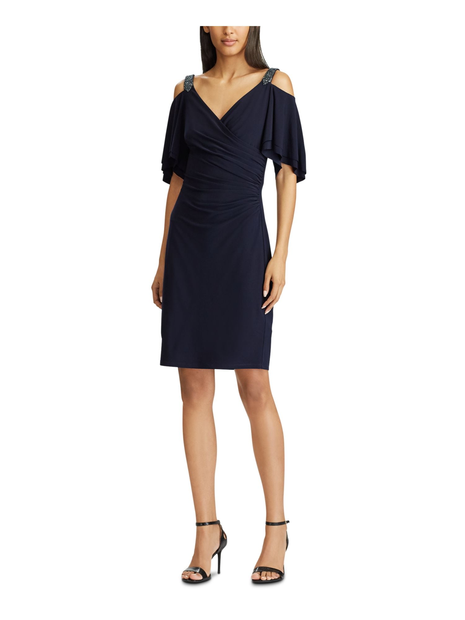 Ralph Lauren Women's Long Sleeve Below the Knee Sheath Cocktail Dress Black Size 10
