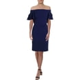 thumbnail image 1 of RALPH LAUREN Womens Navy Flutter Below The Knee Sheath Party Dress Size: 14, 1 of 2