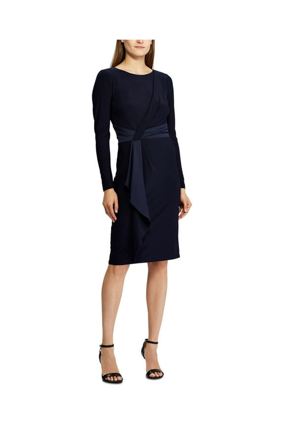 Womens Navy Long Sleeve Body Con Evening Dress Petites 12P