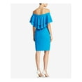 thumbnail image 1 of RALPH LAUREN Womens Navy Short Sleeve Off Shoulder Above The Knee Sheath Formal Dress  Size: 14, 1 of 2