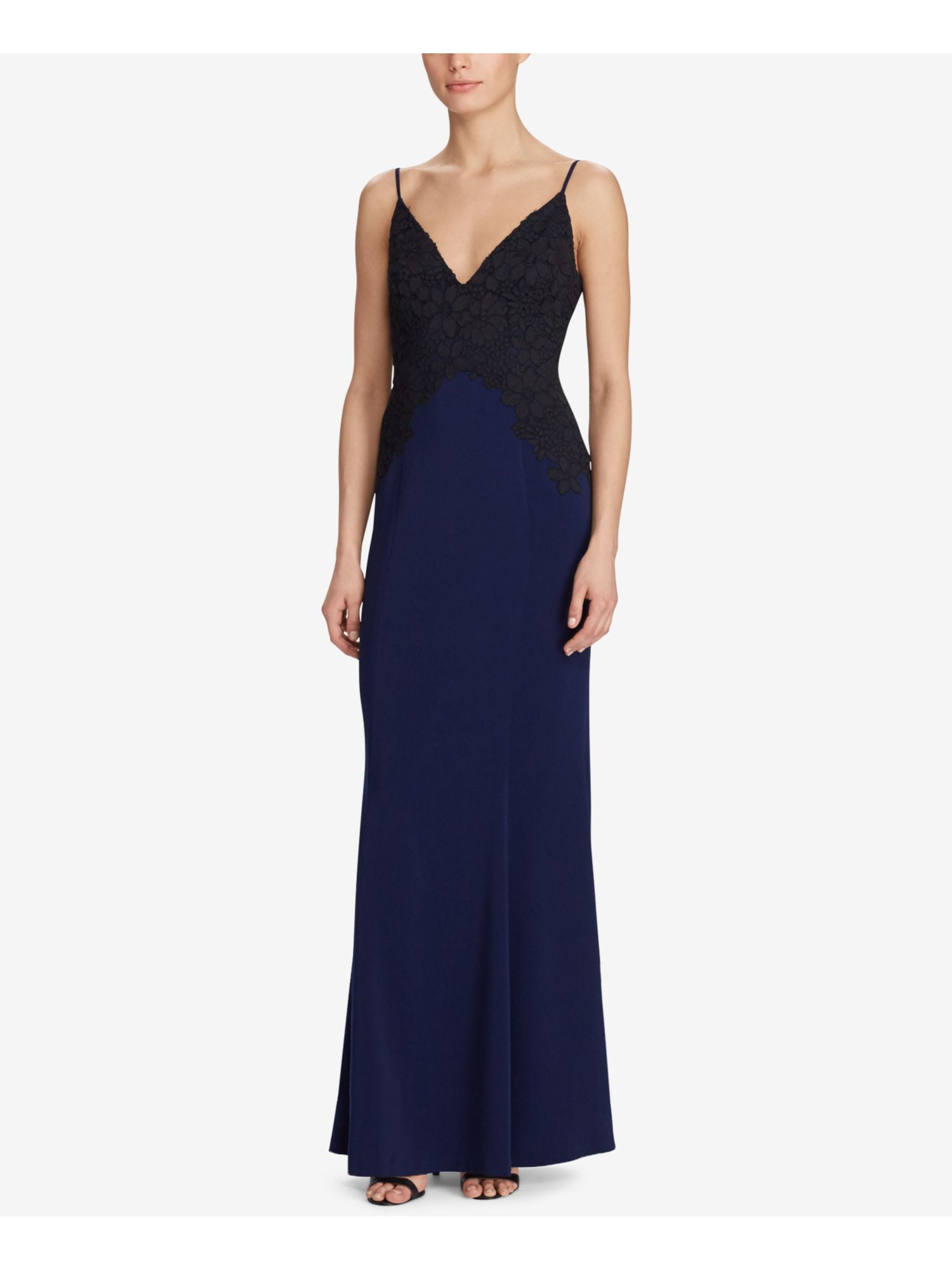 RALPH LAUREN Womens Navy Spaghetti Strap Full Length Empire Waist Formal  Dress 2 - Walmart.com