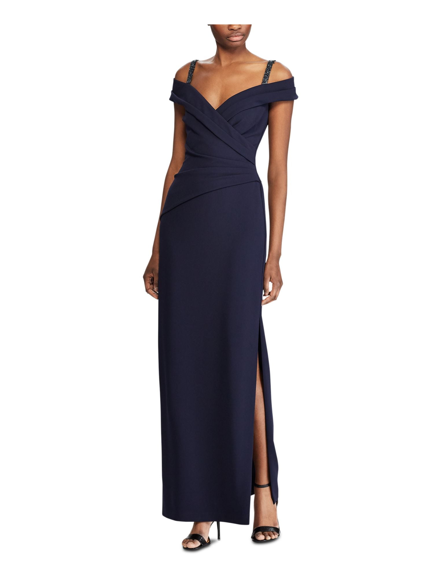 RALPH LAUREN Womens Navy Spaghetti Strap Full Length Fit Flare