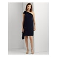 thumbnail image 1 of RALPH LAUREN Womens Navy Zippered Sheer Bow Detail Draped Chiffon Lined Sleeveless Asymmetrical Neckline Above The Knee Cocktail Sheath Dress 14, 1 of 4