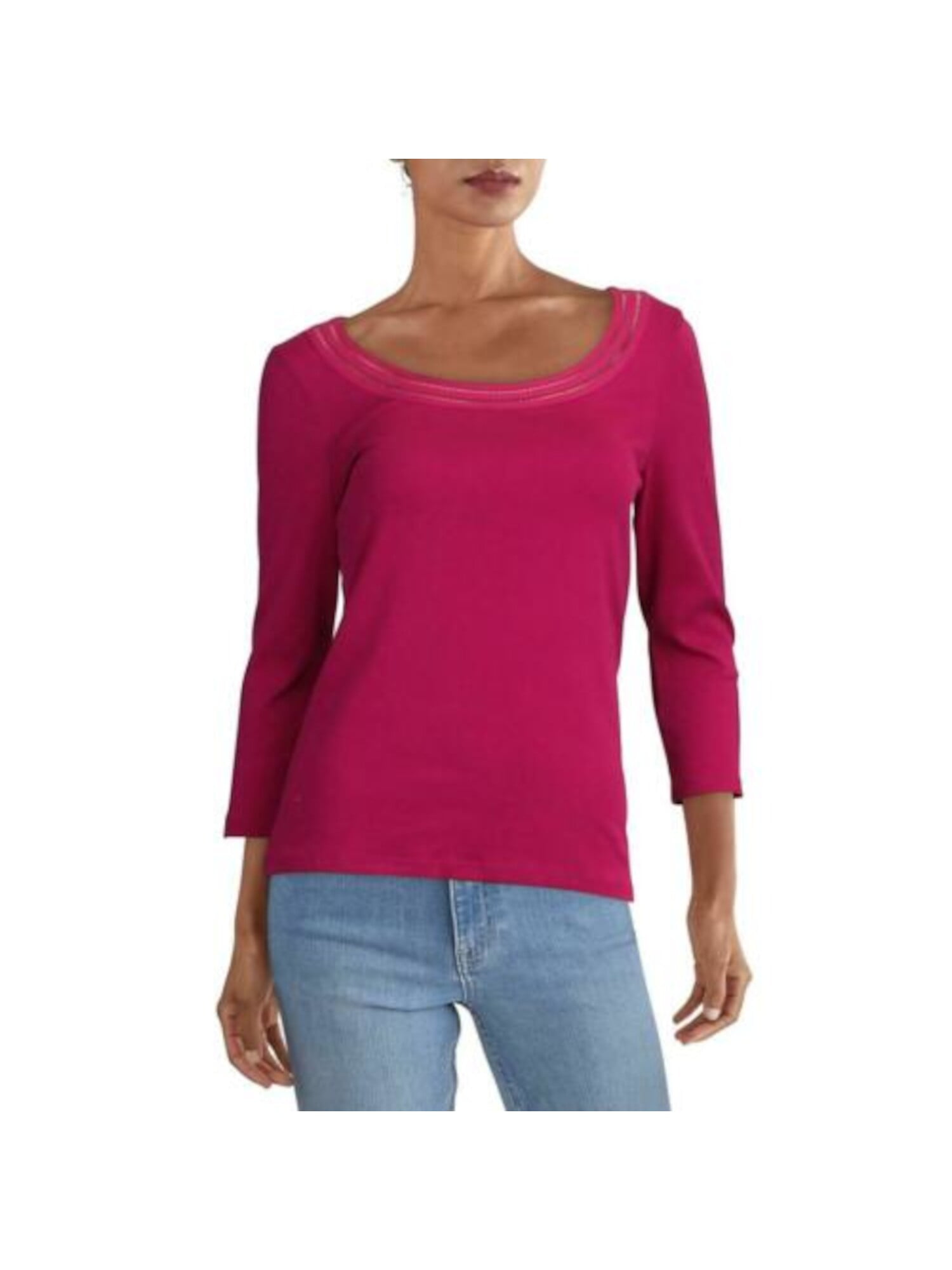 BAILEY44 Womens Navy Lace 3/4 Sleeve Scoop Neck Top main image 1