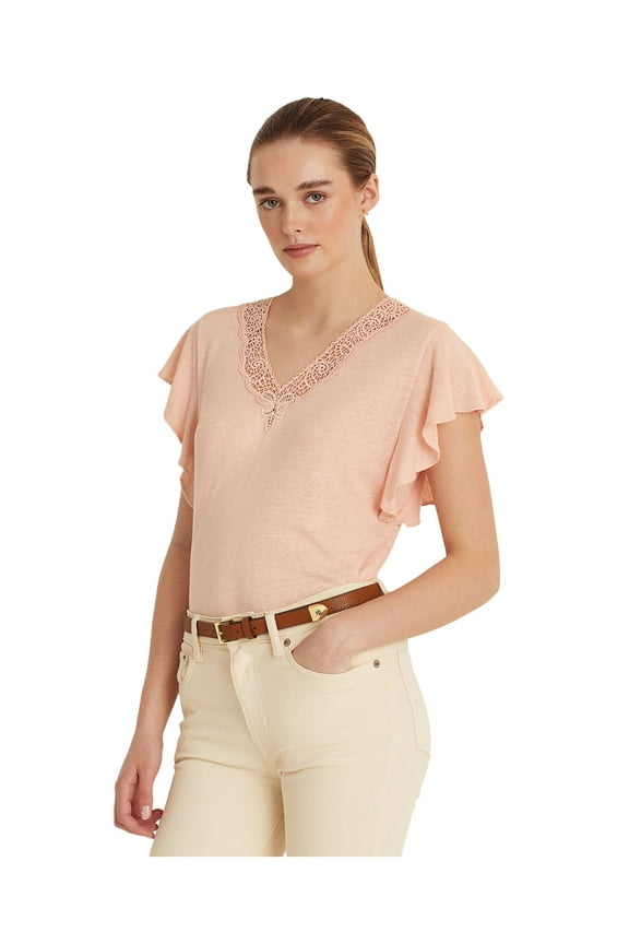 Womens Pink Flutter Sleeve V Neck Wear To Work Top PS