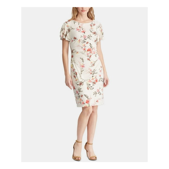 RALPH LAUREN Womens Pink Short Sleeve Sheath Evening Dress Petites 2P