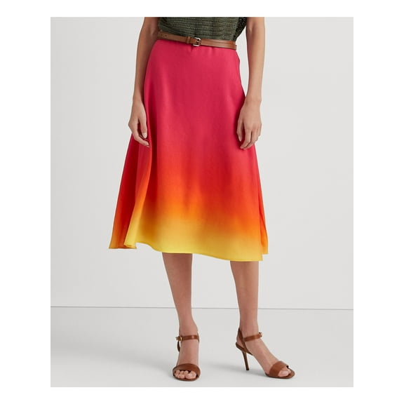 RALPH LAUREN Womens Pink Zippered Lined Ombre Midi A-Line Skirt 10R