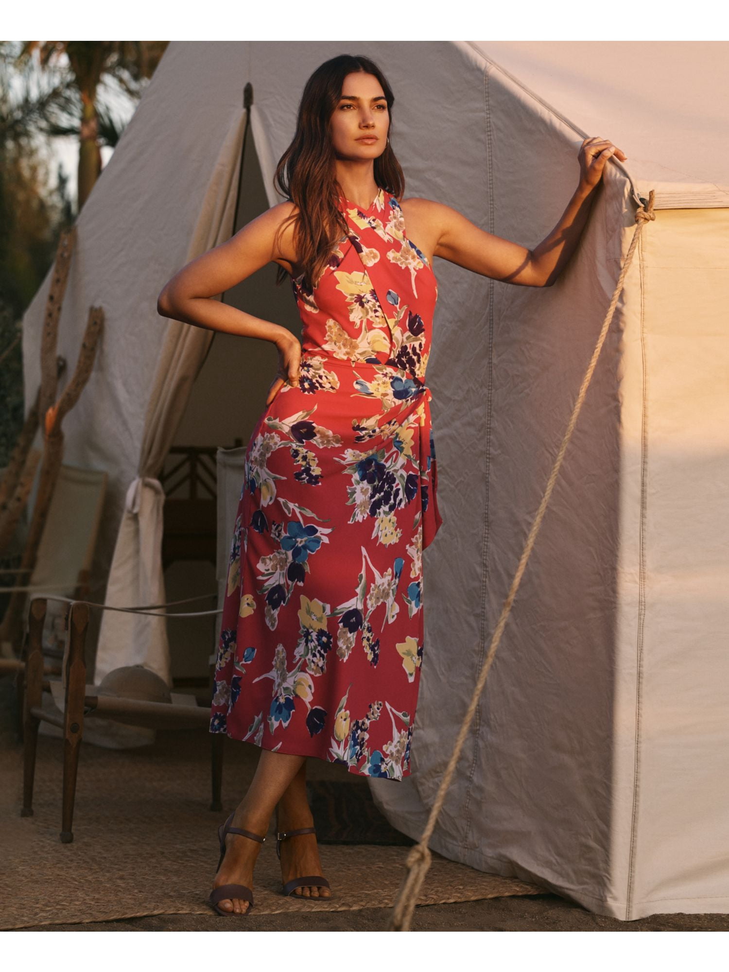 slim fit dress slacks Aqua Floral Halter Dress – 1950s Vintage Circle Style main image 0
