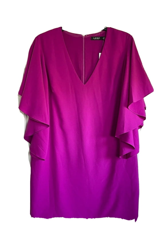 Womens Purple Zippered Lined Bell Sleeve V Neck Knee Length Shift Dress 2