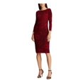 thumbnail image 1 of RALPH LAUREN Womens Red 3/4 Sleeve Knee Length Sheath Cocktail Dress 0, 1 of 4
